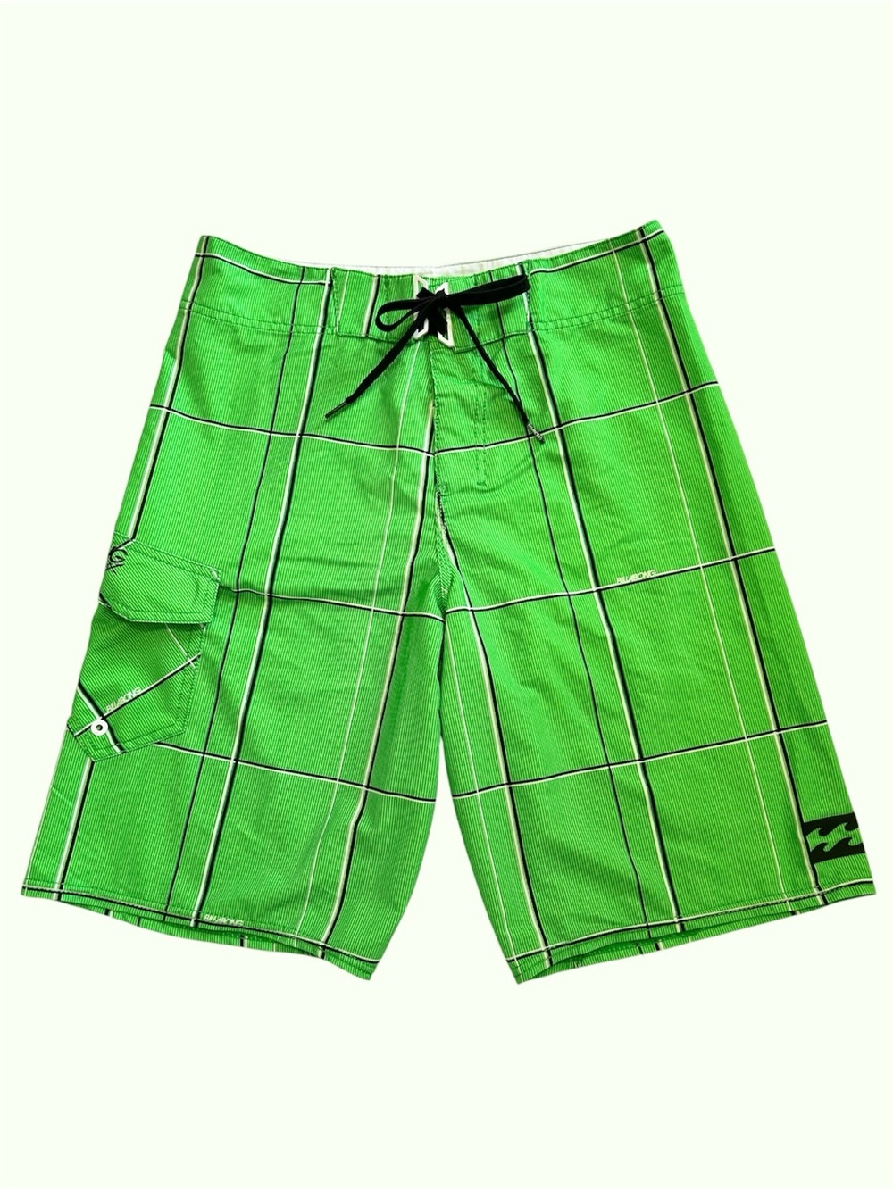 Y2K Billabong Platinum X PX3 AOP Plaid Print Surf Stretch Board Shorts Green 30